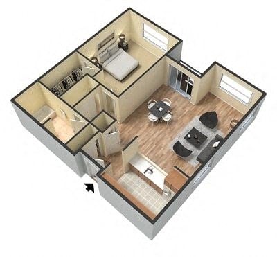 Floor plan for 1 bed, 1 bath, 830 sqft